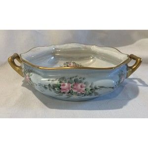 Hand Painted Porcelain Dish Bowl Iridescent Flowers Stubbe